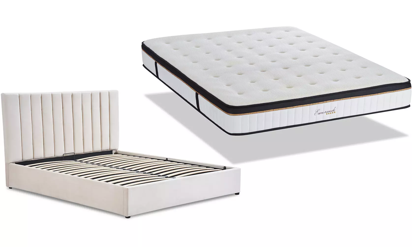 Lit coffre Giulia en velours beige, Maison Aubertin