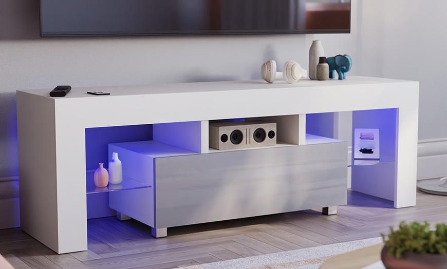 Image 2: High Gloss One-Drawer LED TV Unit