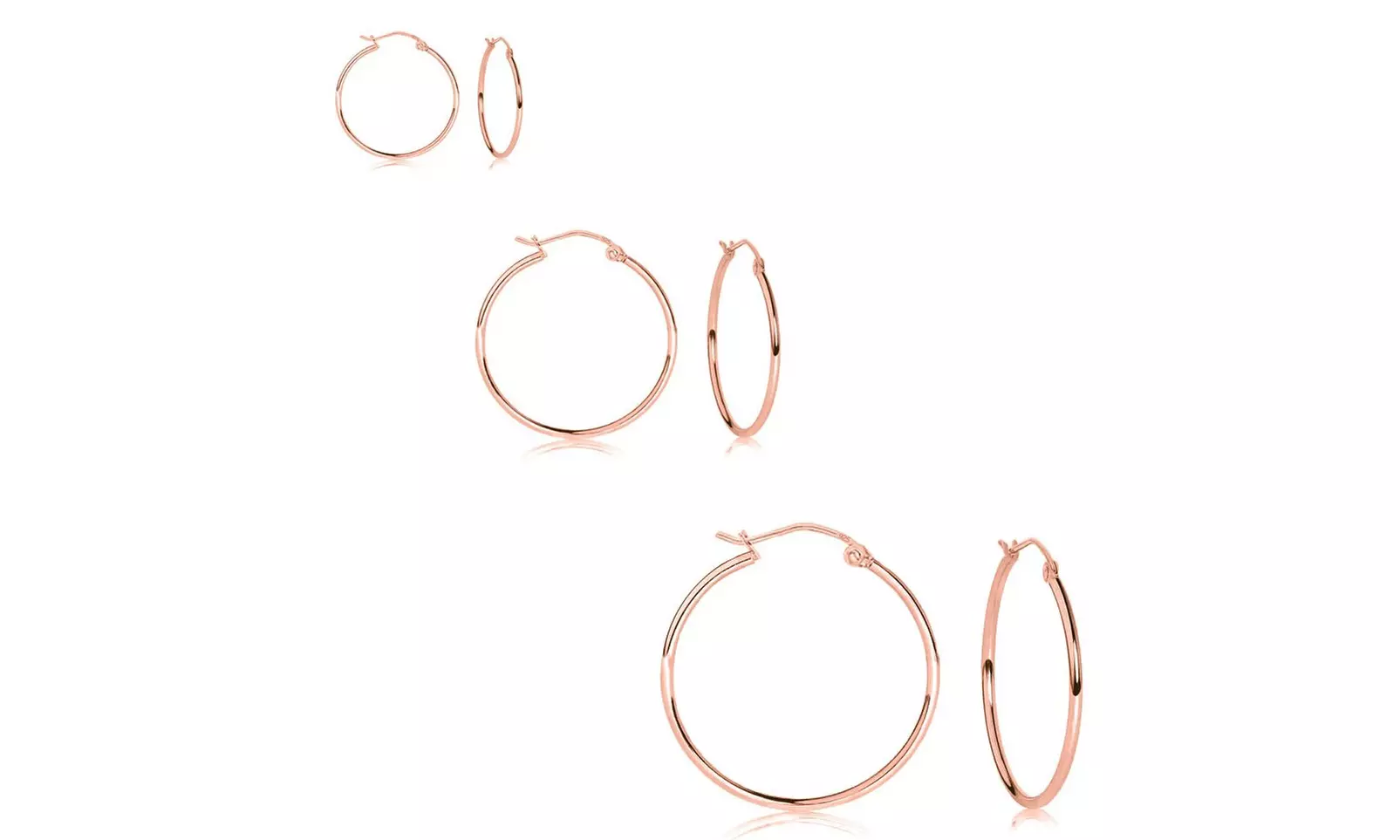 Women's Set of 3 Sterling Silver 15mm , 25mm and 35mm Classic Hoop Earrings