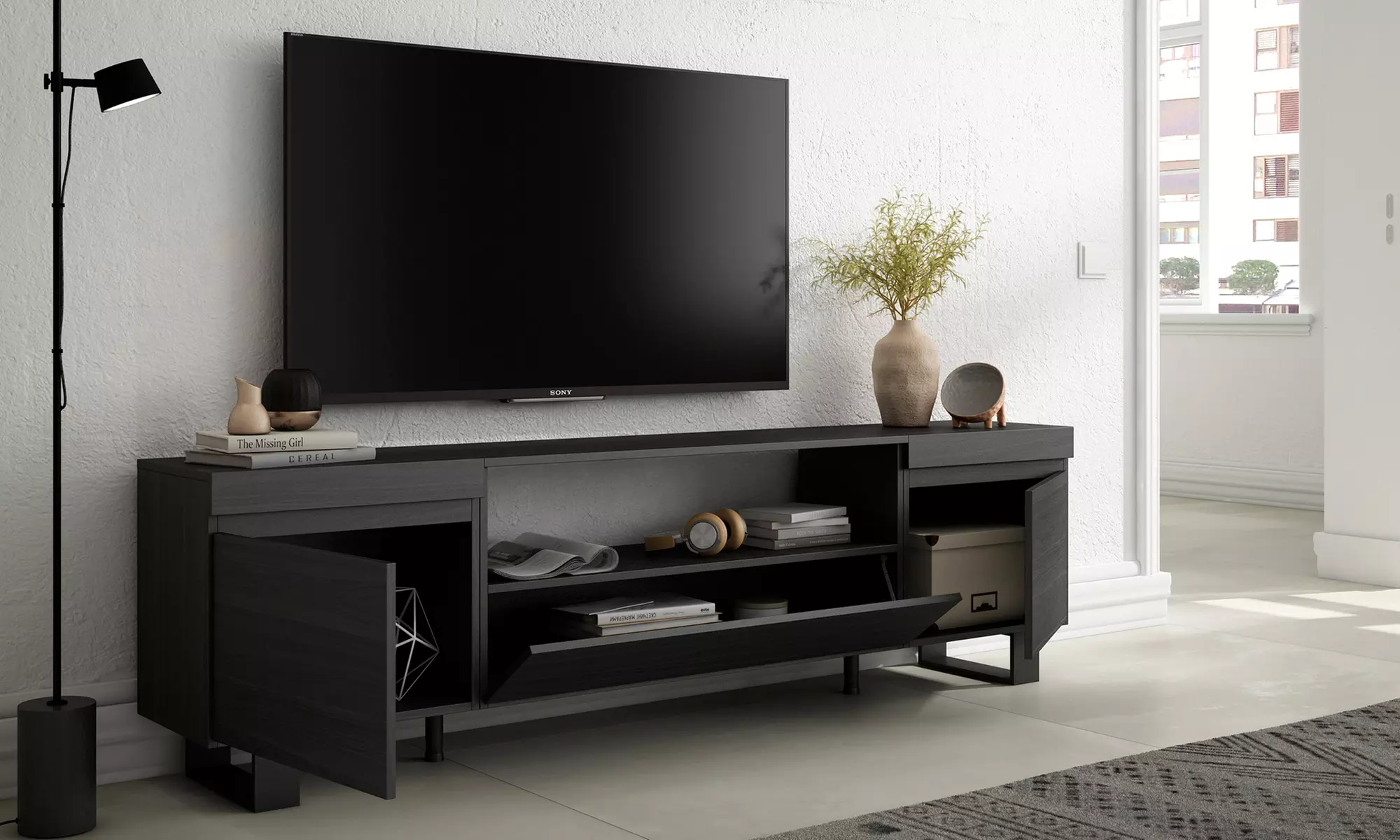 Meuble TV suspendu ou avec pieds en métal