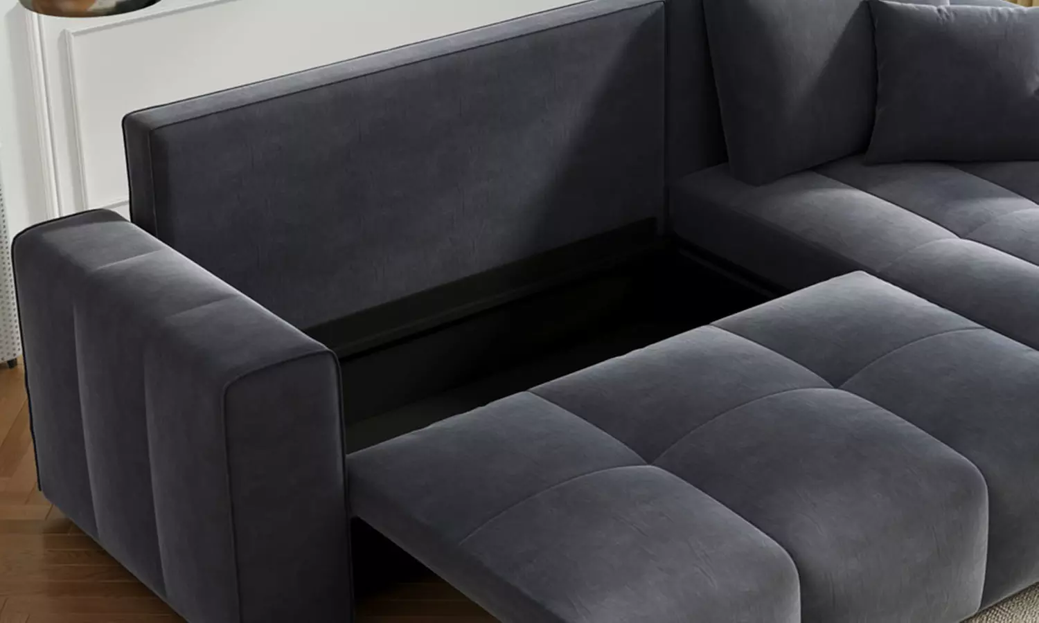 Canapé d'angle convertible 4 places avec coffre, Worthing, Kocoon