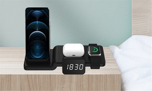 Four-in-One Fast Wireless Charging Station With Time Display