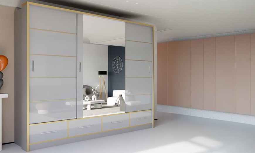 Image 8: Sweden Modern High Gloss Wardrobe with Drawers