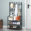Image 1: Multi-Tier Metal Shoe Rack with Coat Hooks 