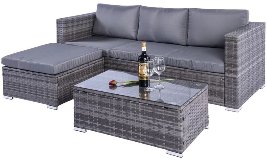 Image 2: Dunham Grey Four-Seater Rattan Sofa Set with Coffee Table