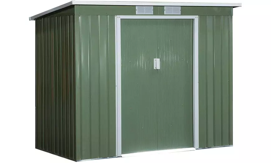 Image 2: Outsunny Lean To Garden Shed in Galvanised Steel, 5.6x6.9ft or 7x4ft