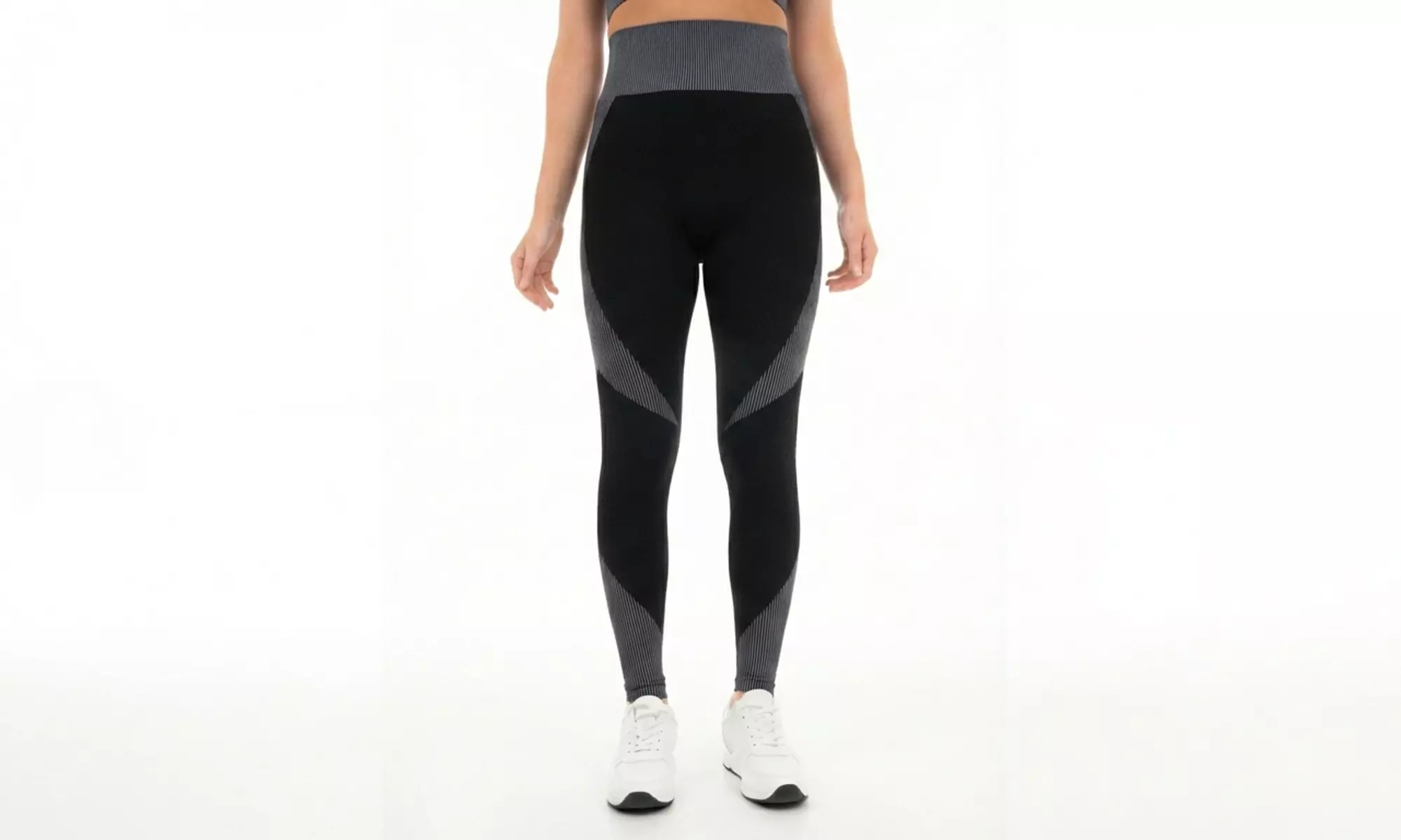 Women’s High-Waist Textured Panel Leggings with 4-Way Stretch - Primary Image