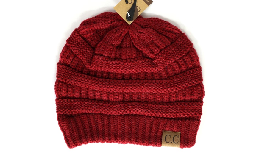 Image 21: Cheveux Corp. Women's Solid Classic CC Beanie 