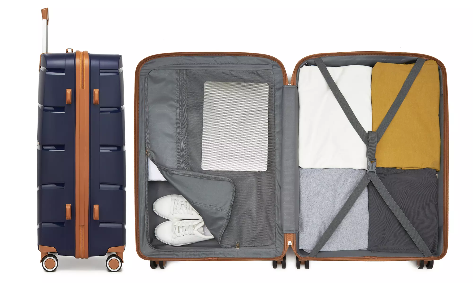 1 / 3x KONO kratzfester PP-Reisekoffer mit leisen Rollen & TSA-Schloss