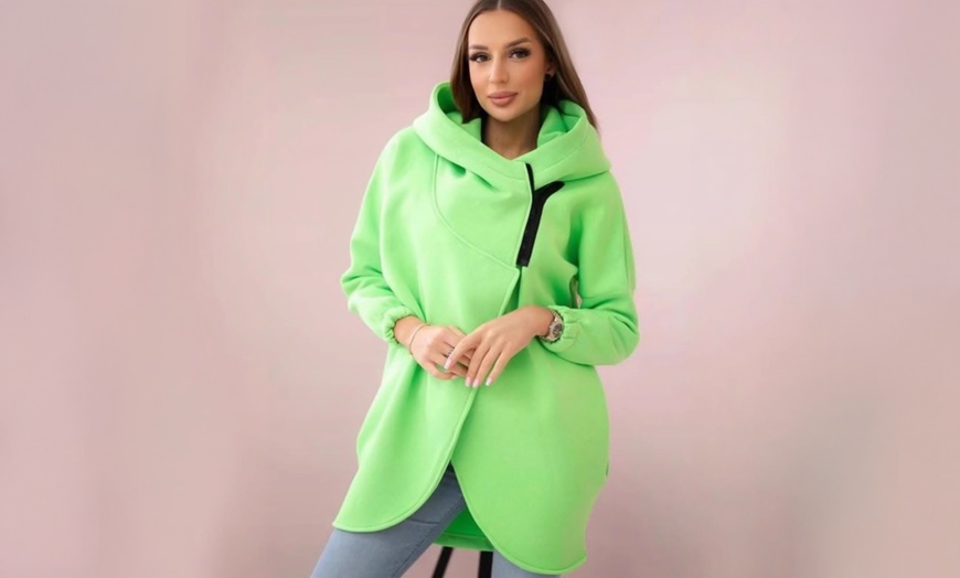 Image 2: Women’s Casual Hooded Fleece-lined Solid Color Sweatshirt Jacket