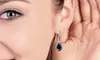 Paris Jewelry 14k White Gold Plated Created Black Sapphire Teardrop Earrings