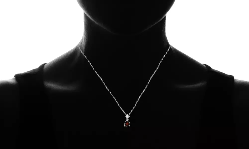 9x7mm Teardrop Garnet & White Topaz Sterling Silver Slide Dangling Necklace - Second Medium