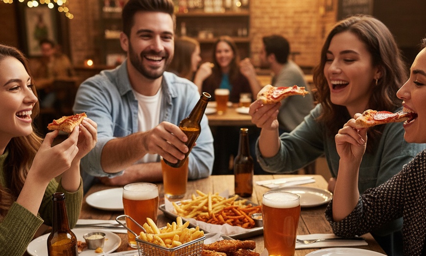 Image 1: Italian Chicken or Wood-Fired Pizza Feast with Entree & Beers