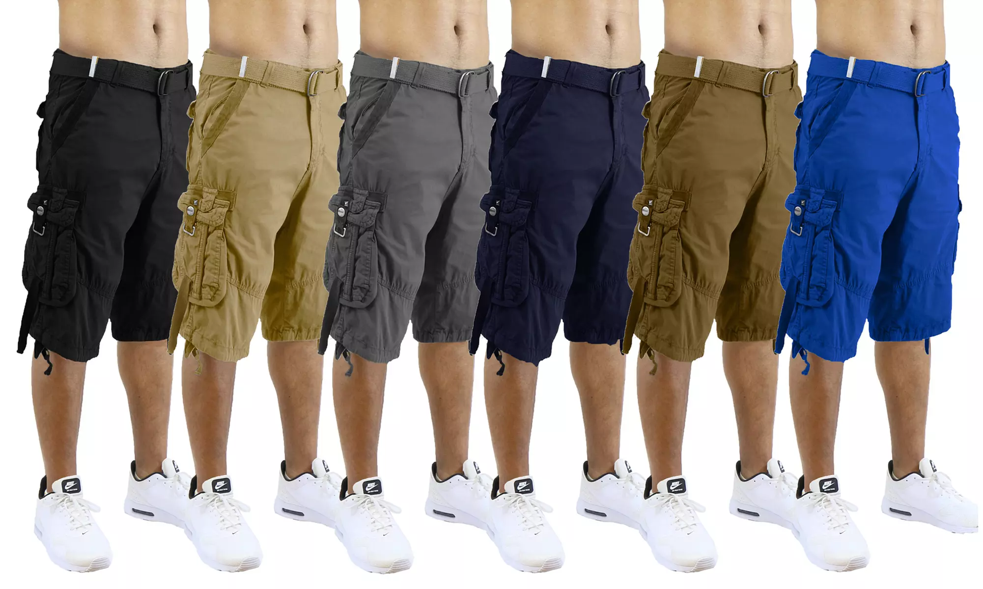 Men's Belted Cotton Cargo Utility Shorts (Sizes, 30-44)