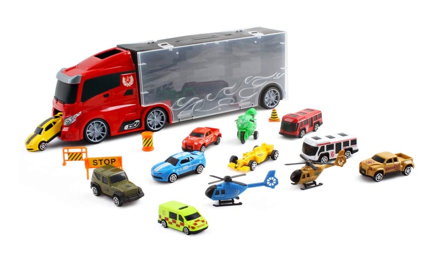 Image 4: CR1 Transporter Truck Carrycase Play Set with Toy Vehicles and Map