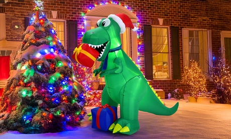 NFL Costway 6Ft Christmas Inflatable Dinosaur Indoor & Outdoor Christmas Decoration in Green