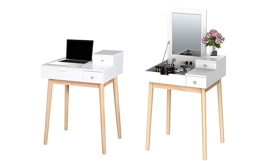 Image 5: HomCom Dressing Table with Desk Flip-up Mirror