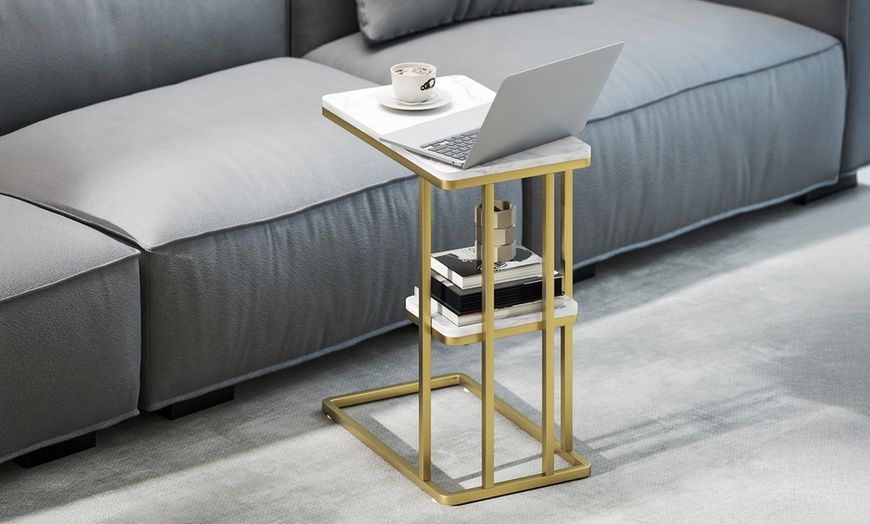 Image 1: HOMCOM C-Shaped Narrow Side Table
