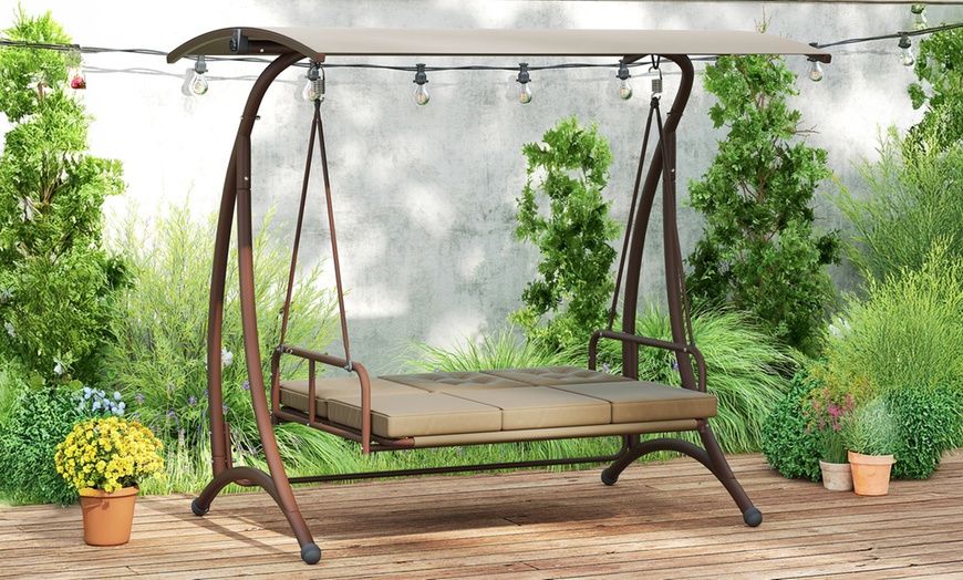 Image 11: Outsunny 3 Seater Garden Swing Seat Bed