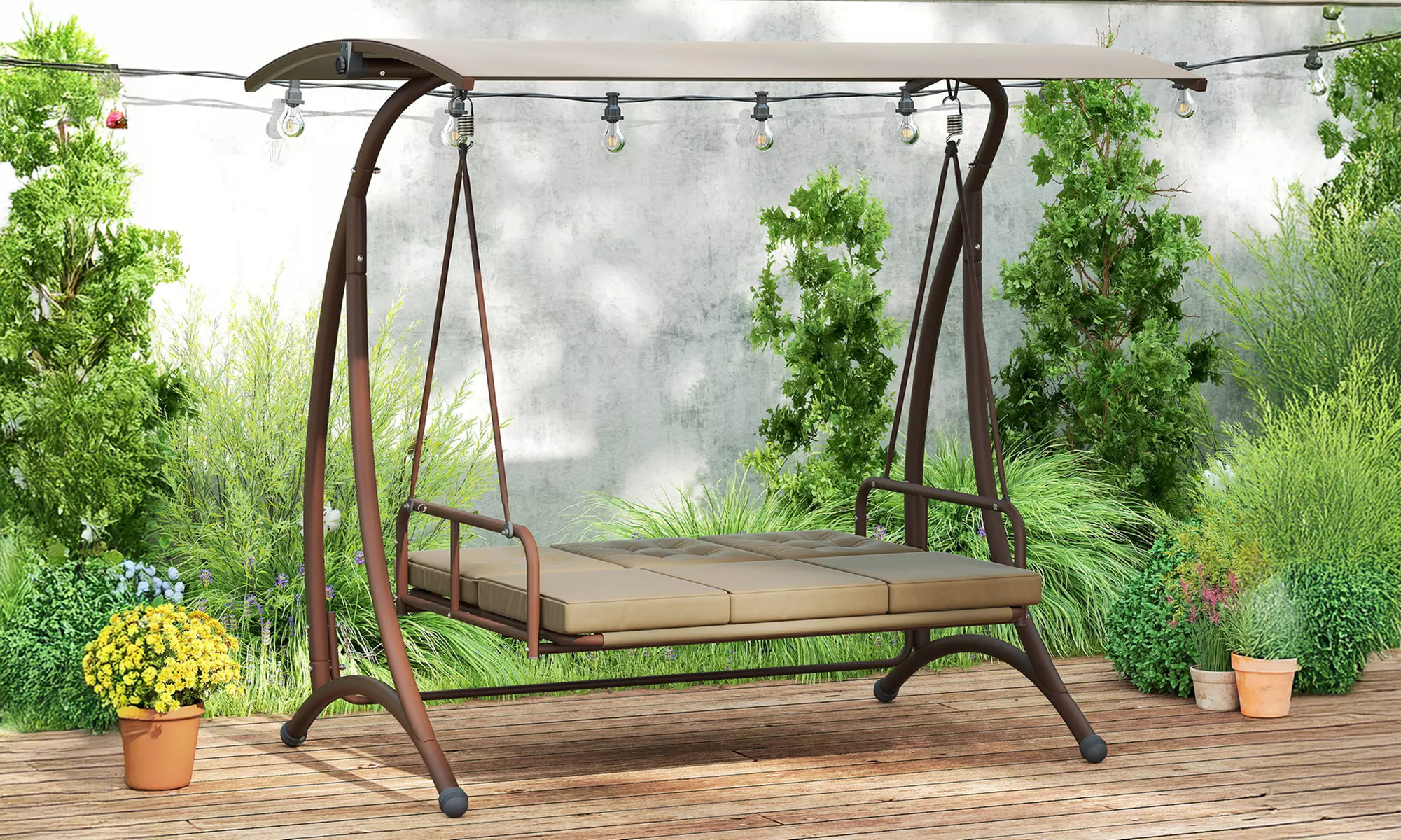 Outsunny 3 Seater Garden Swing Seat Bed