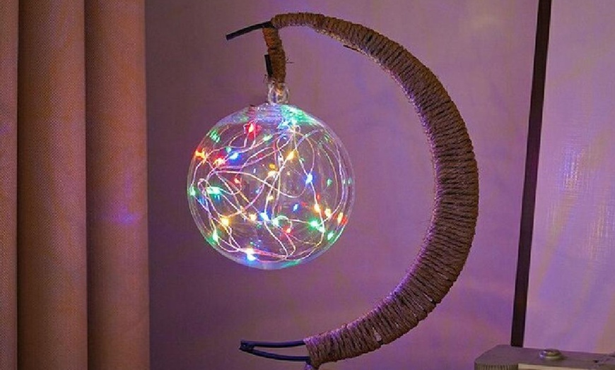 Image 16: LED Half-Moon Rattan Ball Lamp