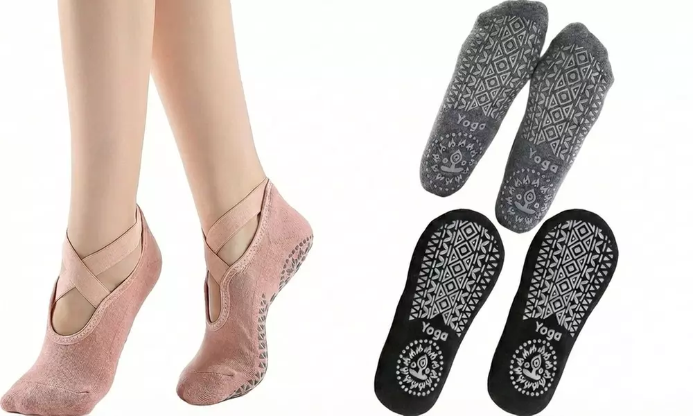 Pack of Three Non-Slip Cross Strap Socks