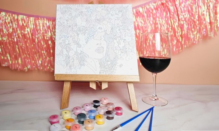 2 Flower Power Deluxe Paint-by-Numbers Kits with 2 Bottles of Red Wine (Shipping Not Included) - Vine Oh!