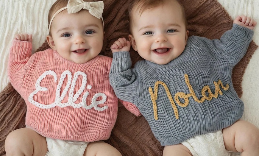 Image 1: One or Two Personalized Embroidery Baby Sweaters