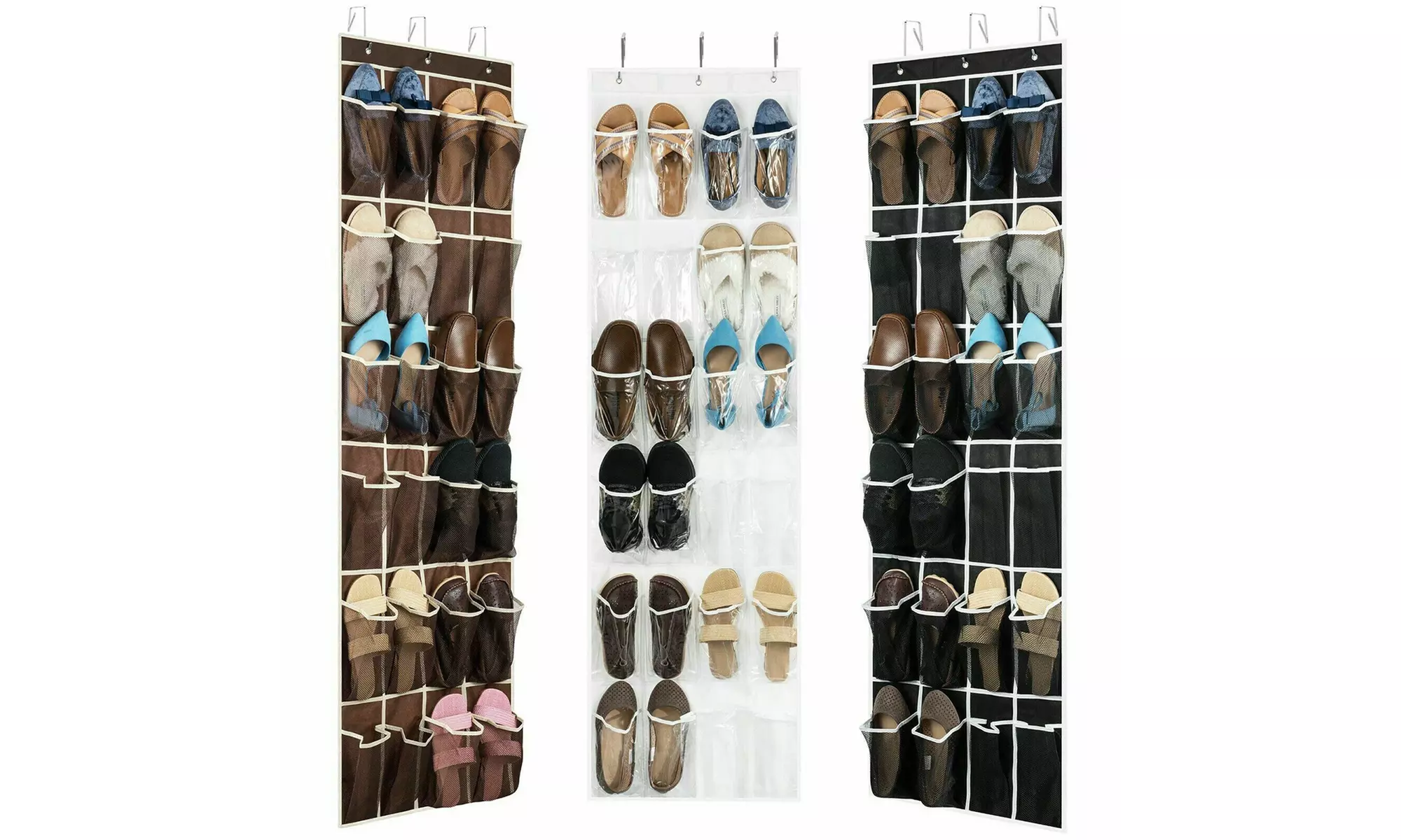 1-2 Pack 24 Wide Pockets Over the Door Shoe Organizer Hanging Shoe Holder