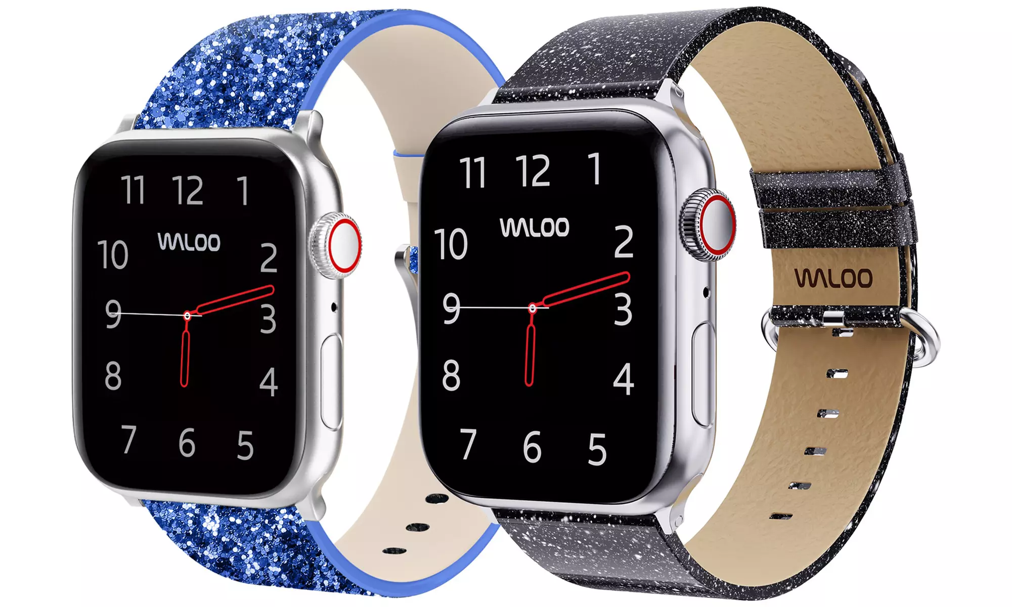 Waloo 2-Pack of Leather Bling and Shiny Brilliance Apple Watch Bands