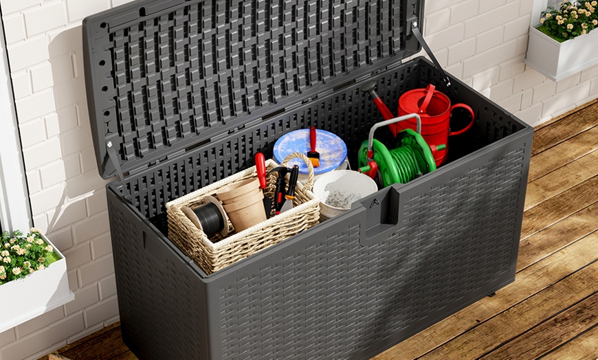 Image 9: HDPE Heavy-Duty Water-Resistant Rattan-Effect Deck Box