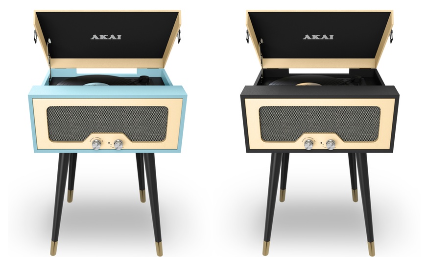 Image 1: Akai Speaker and Turntable Player