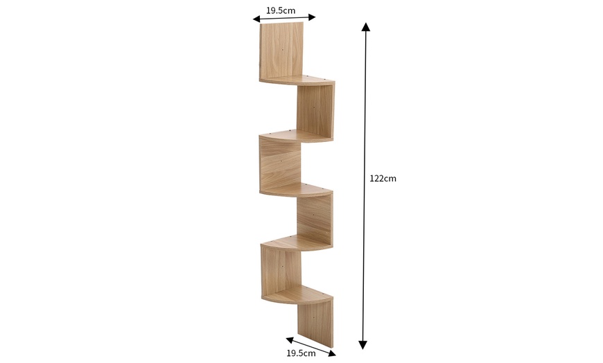 Image 5: Five Tier Wooden Floating Corner Shelf