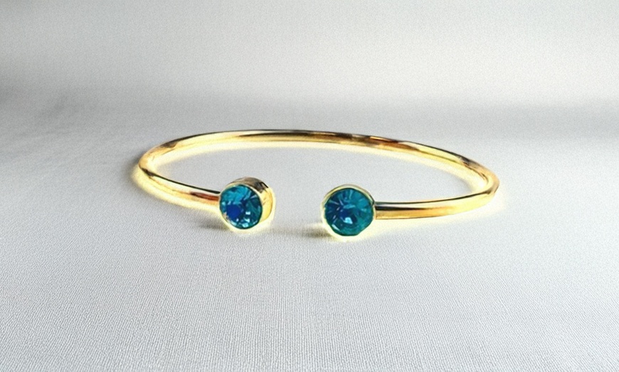 Image 1: 18k Yellow Gold Plated Silver 3 Ct Round Blue Zircon Stackable Bangle Bracelet