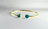 18k Yellow Gold Plated Silver 3 Ct Round Blue Zircon Stackable Bangle Bracelet