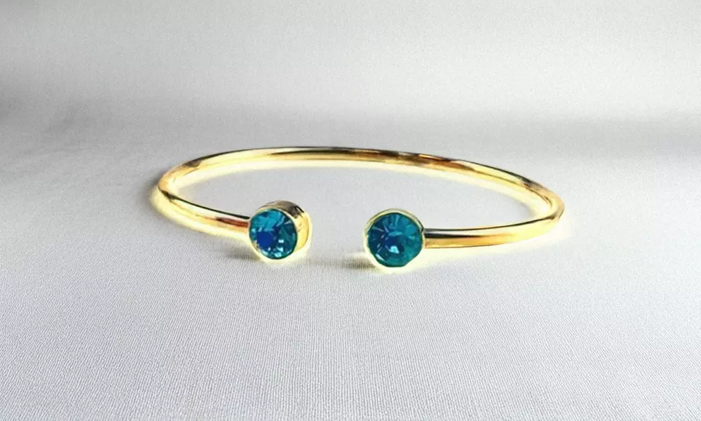 18k Yellow Gold Plated Silver 3 Ct Round Blue Zircon Stackable Bangle Bracelet