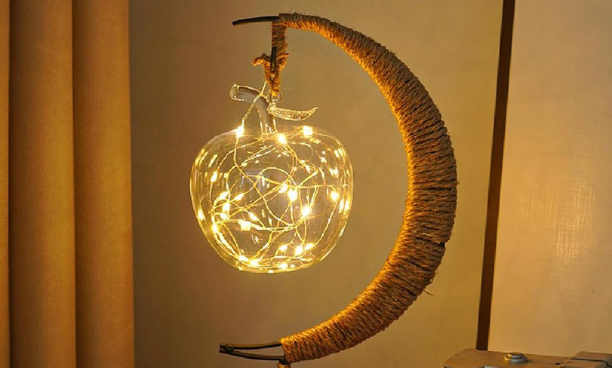 Image 14: LED Half-Moon Rattan Ball Lamp