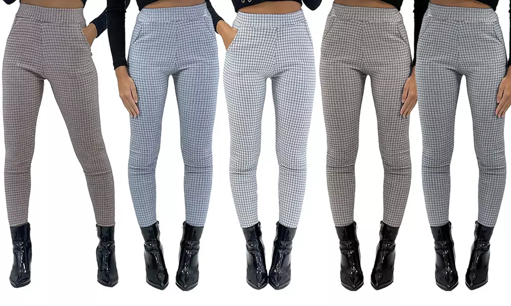 Women's Smart Check Print Stretch Trousers