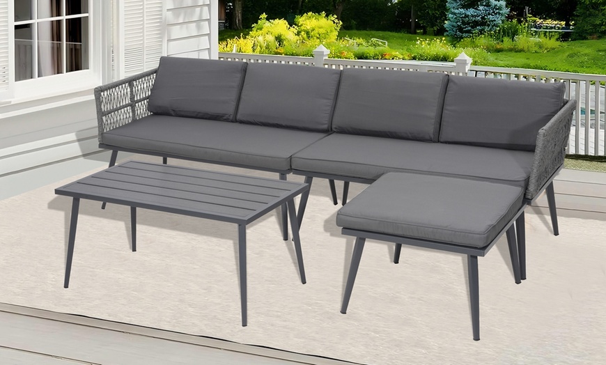 Image 1: Four Seater Outdoor Sofa Set with Table and Footrest