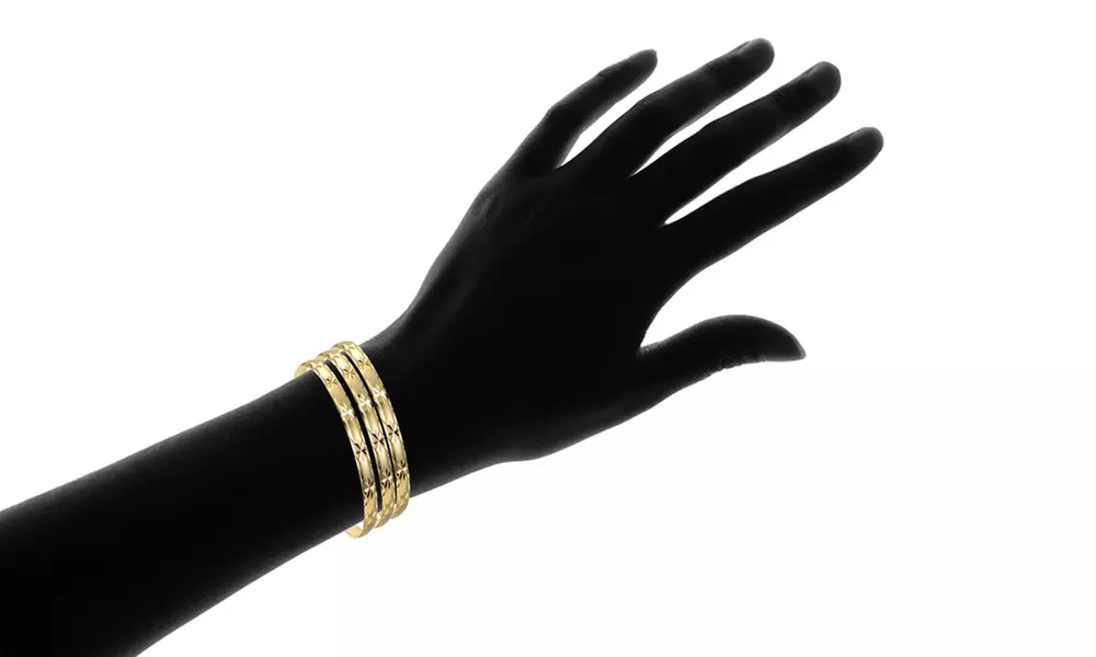 18K Gold Plated Starburst Bangle Set (3-Piece) - Second Medium