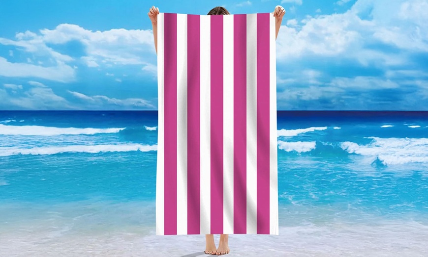 Image 2: Single Jersey Striped Summer Beach or Bath Towel