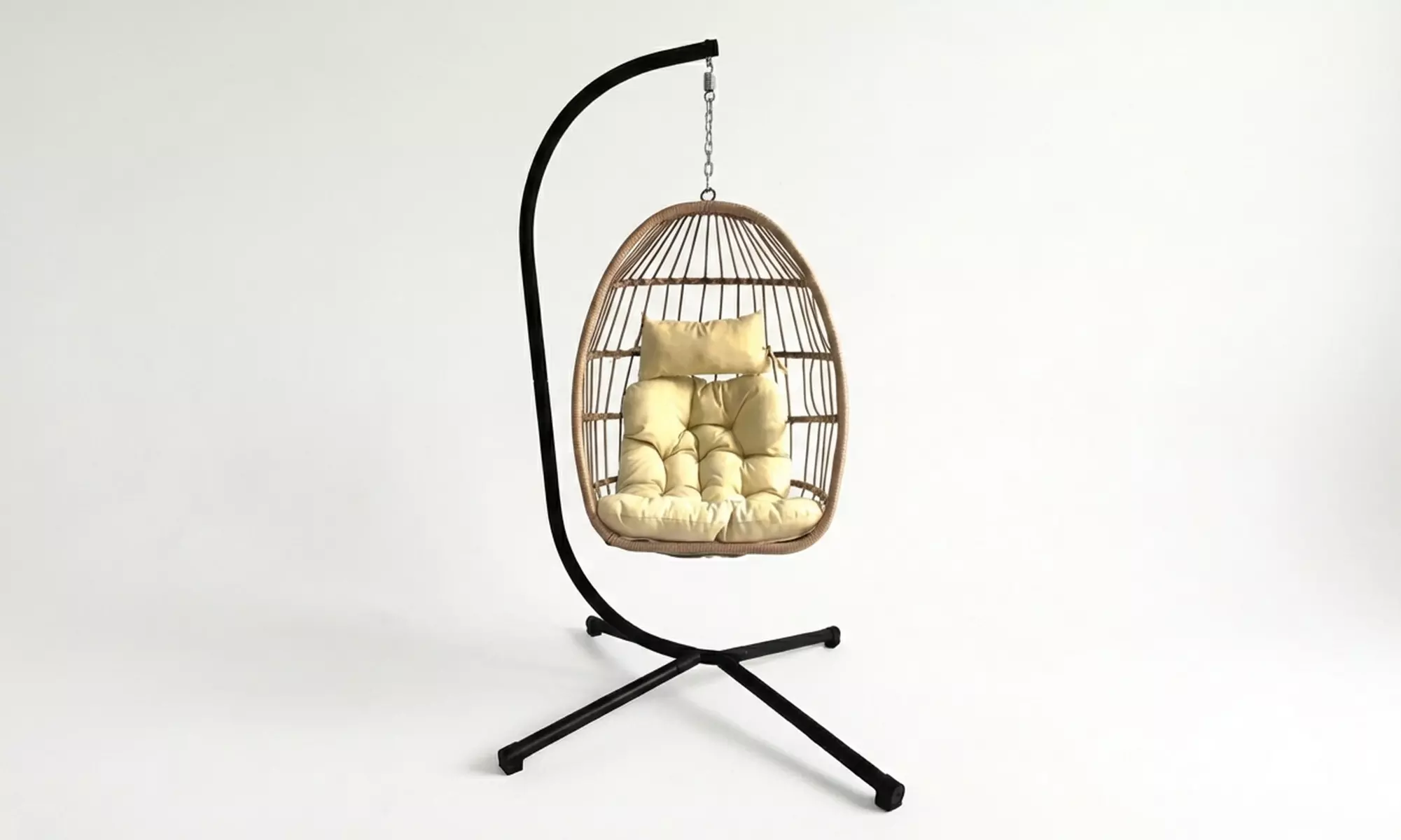 Luxury Garden Hanging Egg Chair with Plush Cushion and Headrest