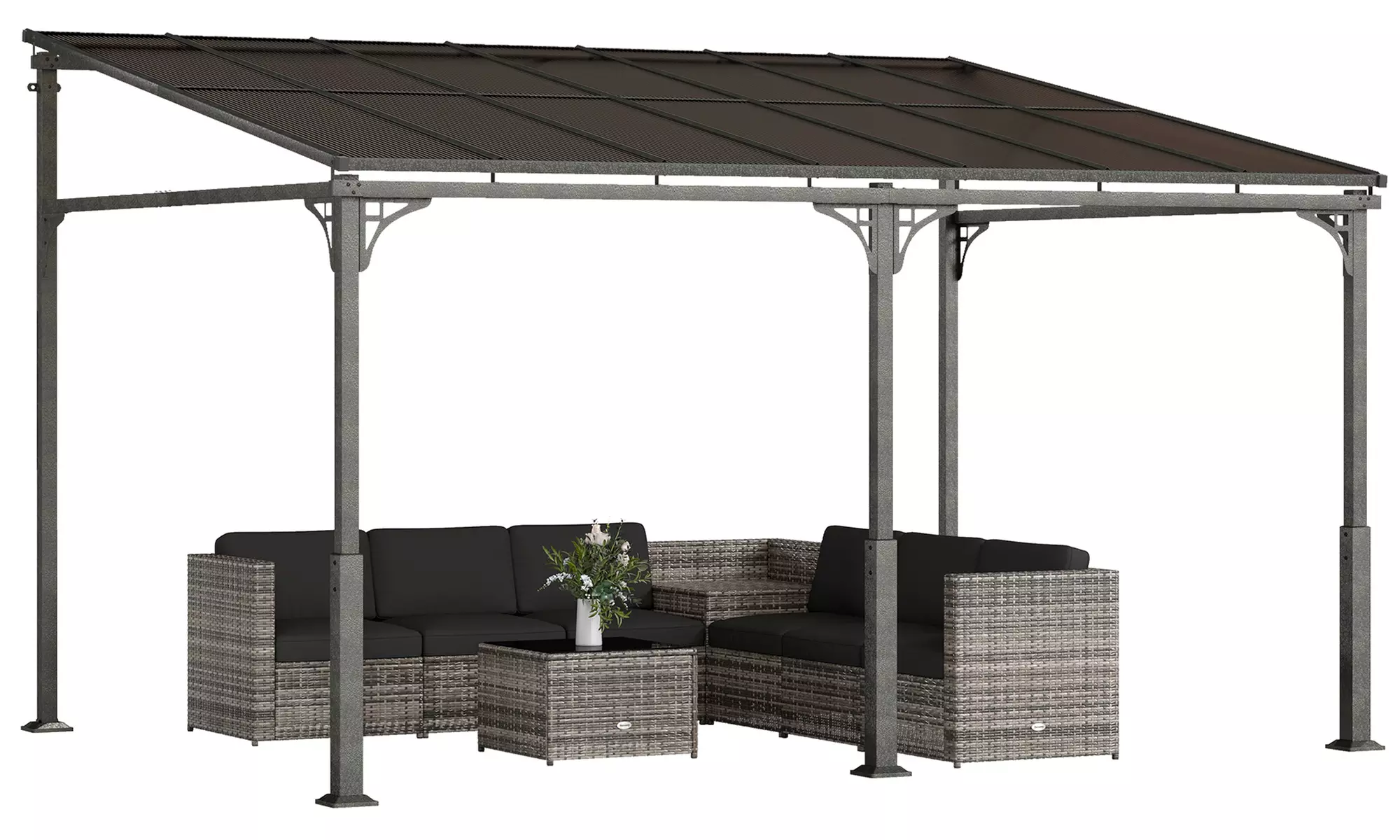 Outsunny Lean-To Pergola with Polycarbonate Roof and Galvanised Frame