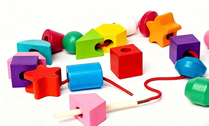 Image 3: 25 Beads Wooden Lacing Toy Set; Educational and Interactive Fun