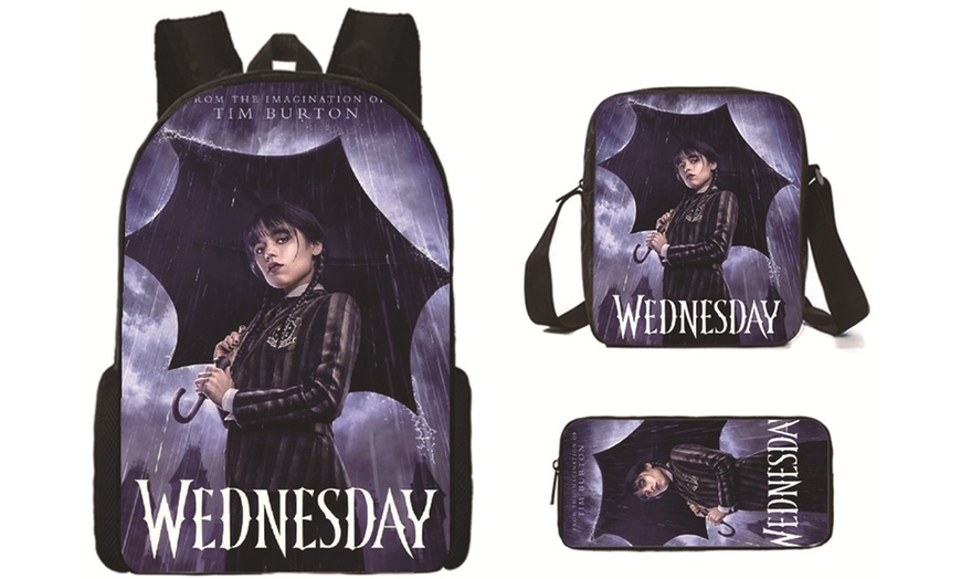 Image 2: 3-Piece Wednesday Adams-Inspired Backpack Set 