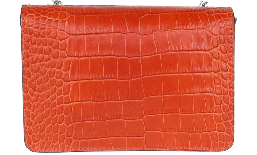 Image 24: Croc Print Leather Shoulder Bag