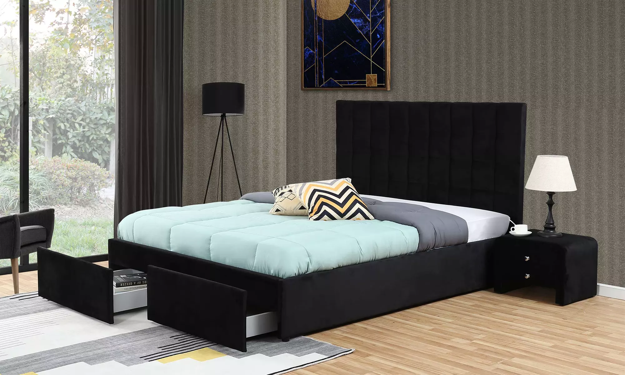 Lit coffre équipé de tiroirs avec matelas 24 ou 28 cm en option, livraison offerte - Primary Image