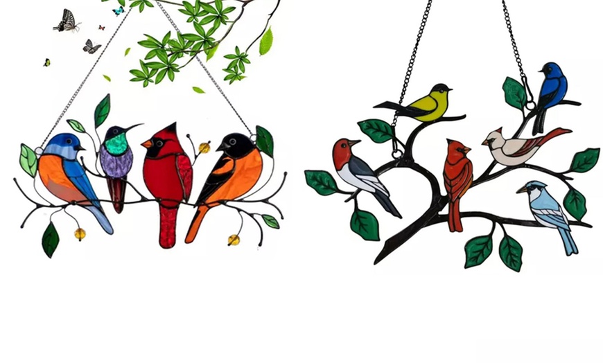 Image 4: Stained Glass Effect Birds Decorations Set