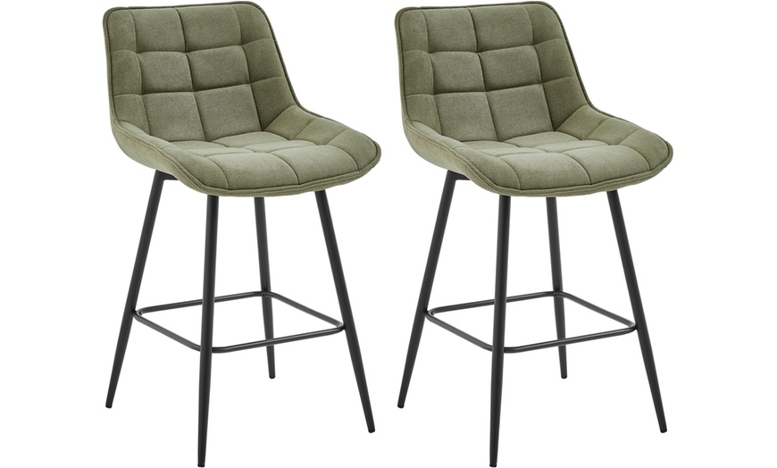 Image 5: Lot de 2 tabourets de bar en métal noir et tissu