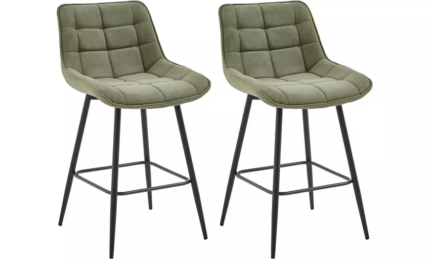 Image 5: Lot de 2 tabourets de bar en métal noir et tissu